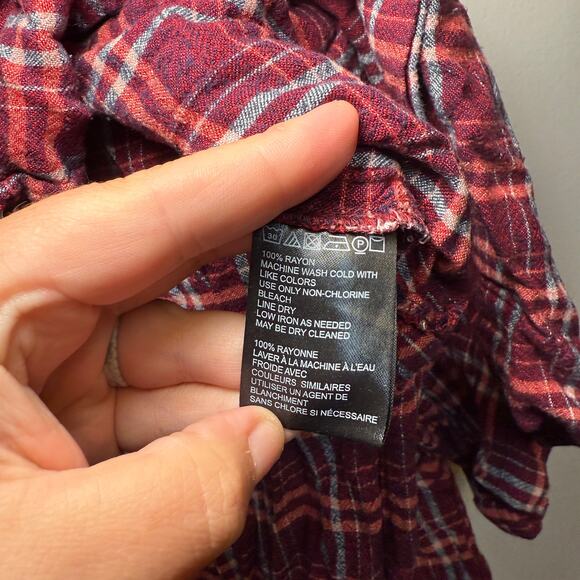 BDG Women's Button Plaid Flannel Tunic Shirt Maroon Red Size Small - Picture 6 of 9